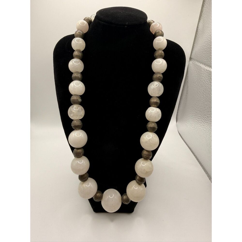Vintage Mid-Century White Chalcedony Statement Necklace with Original Tag